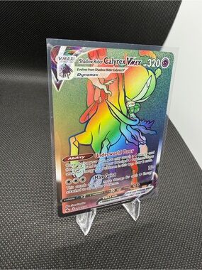 Pokemon Full Art Rainbow Holographic Shadow Rider Calyrex VMAX Trading Card